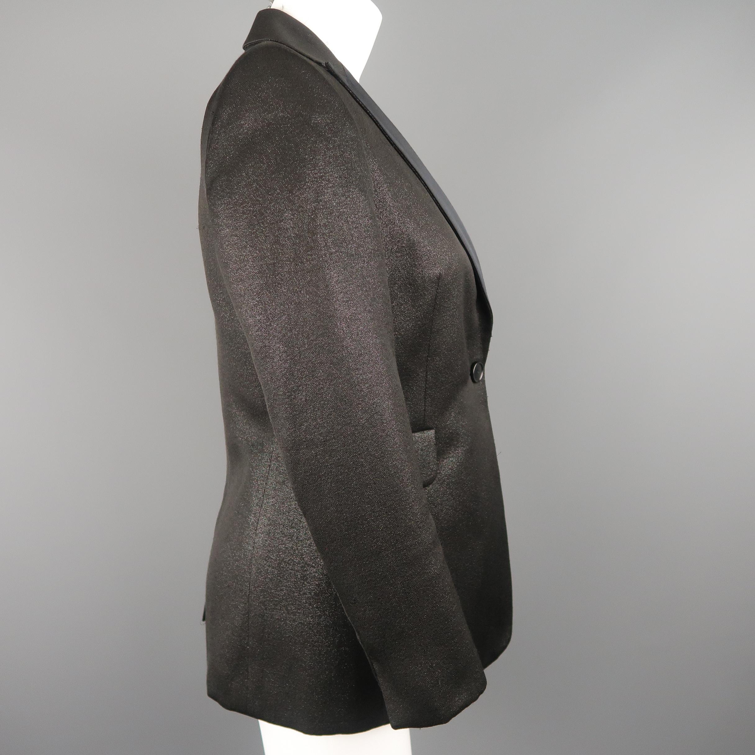 Women's AKRIS Size 6 Black Sparkle Fabric Twill Peak Lapel Tuxedo Jacket