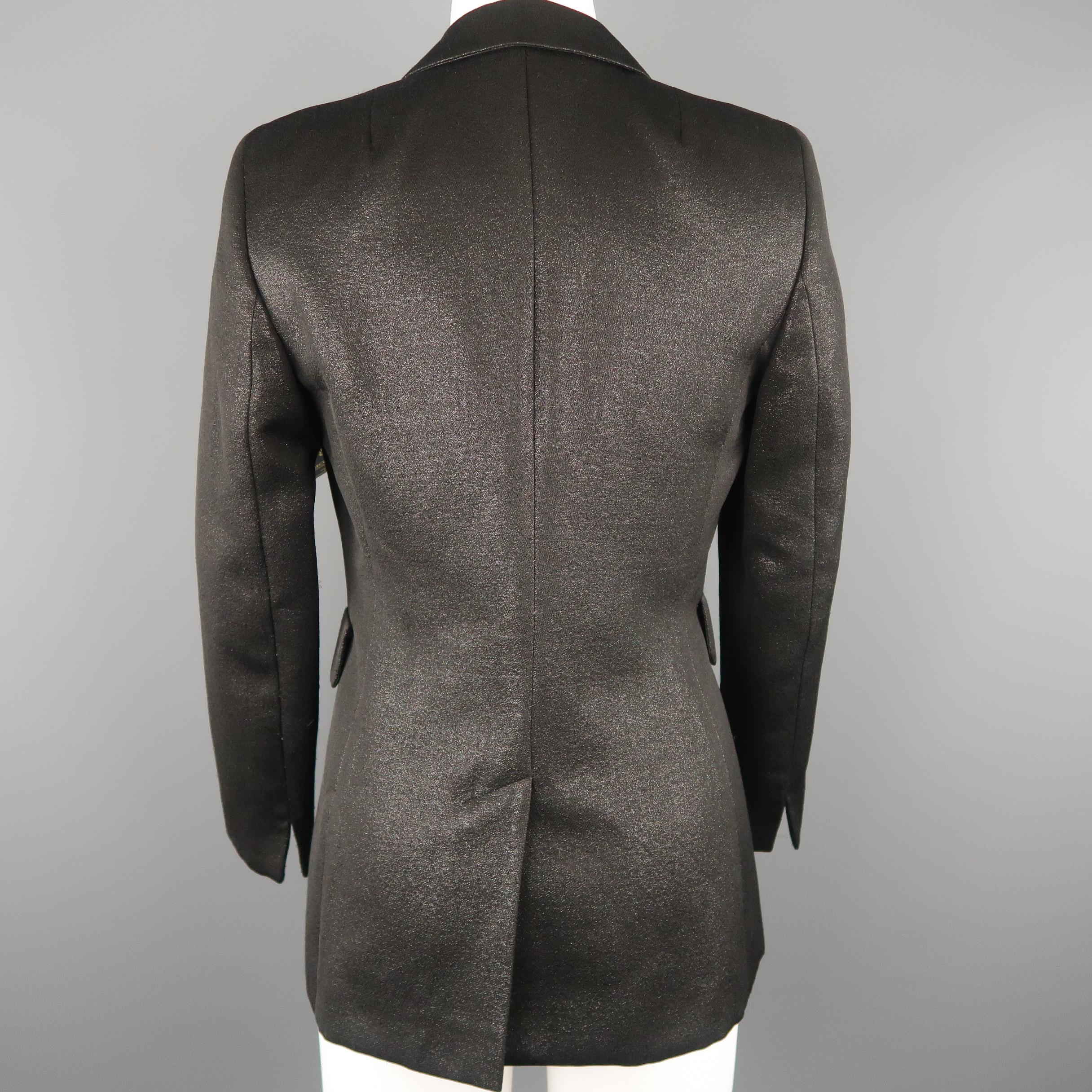 AKRIS Size 6 Black Sparkle Fabric Twill Peak Lapel Tuxedo Jacket 2