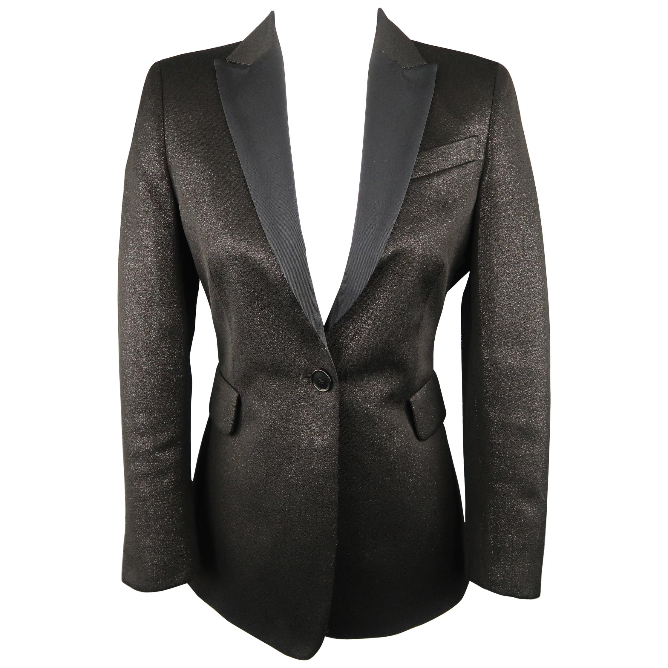 AKRIS Size 6 Black Sparkle Fabric Twill Peak Lapel Tuxedo Jacket