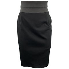 AKRIS Size 6 Black Stretch Elastic Waistband Pencil Skirt