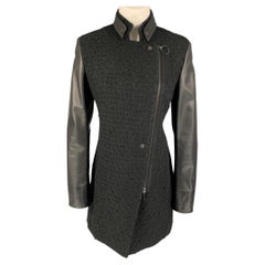 AKRIS Size 6 Black Wool Blend Lamb Skin Zip Up Jacket