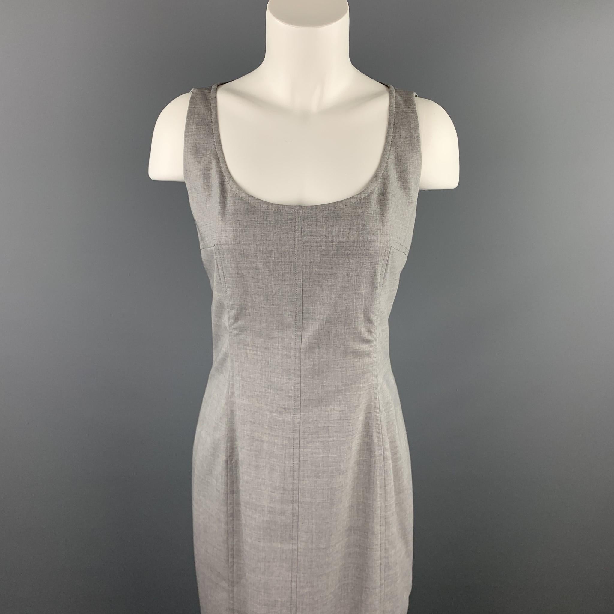 AKRIS sleeveless dress comes in a grey heather acetate / viscose with a gray liner featuring a shift style, scoop neck, and a back zip up closure. 

Very Good Pre-Owned Condition.
Marked: US 6 / F 38 / D 36

Measurements:

Shoulder: 13.5 in.
Bust: