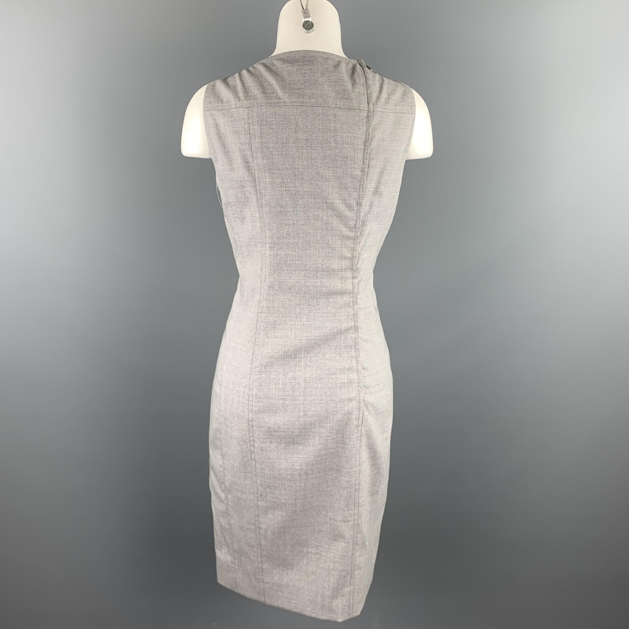 Gray AKRIS Size 6 Grey Heather Acetate / Viscose Scoop Neck Shift Dress