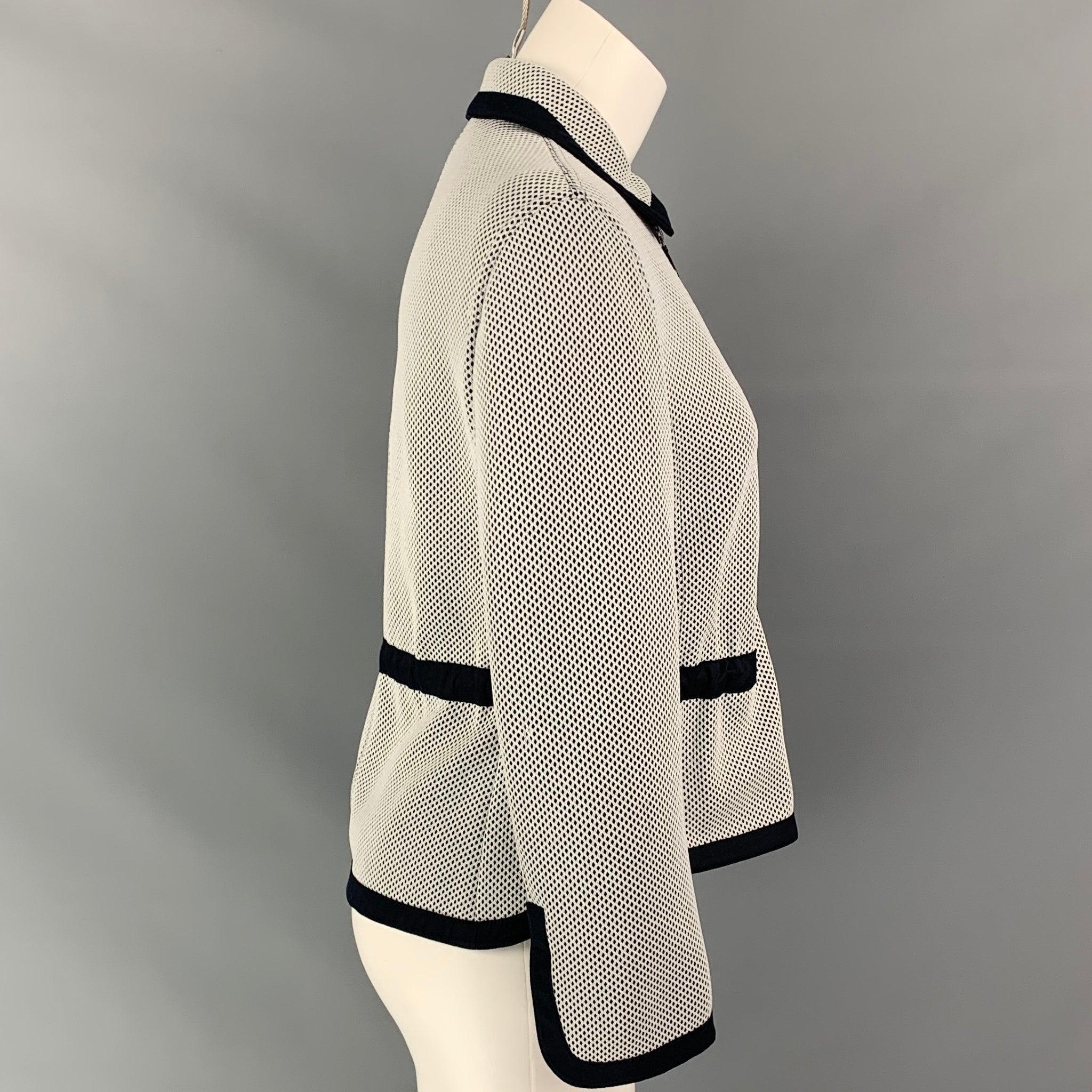 AKRIS Size 6 White & Navy Mesh Polyester/ Nylon Jacket In Good Condition In San Francisco, CA
