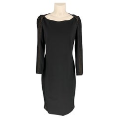 AKRIS Size 8 Black Mesh Viscose Blend Below Knee Sheath Dress