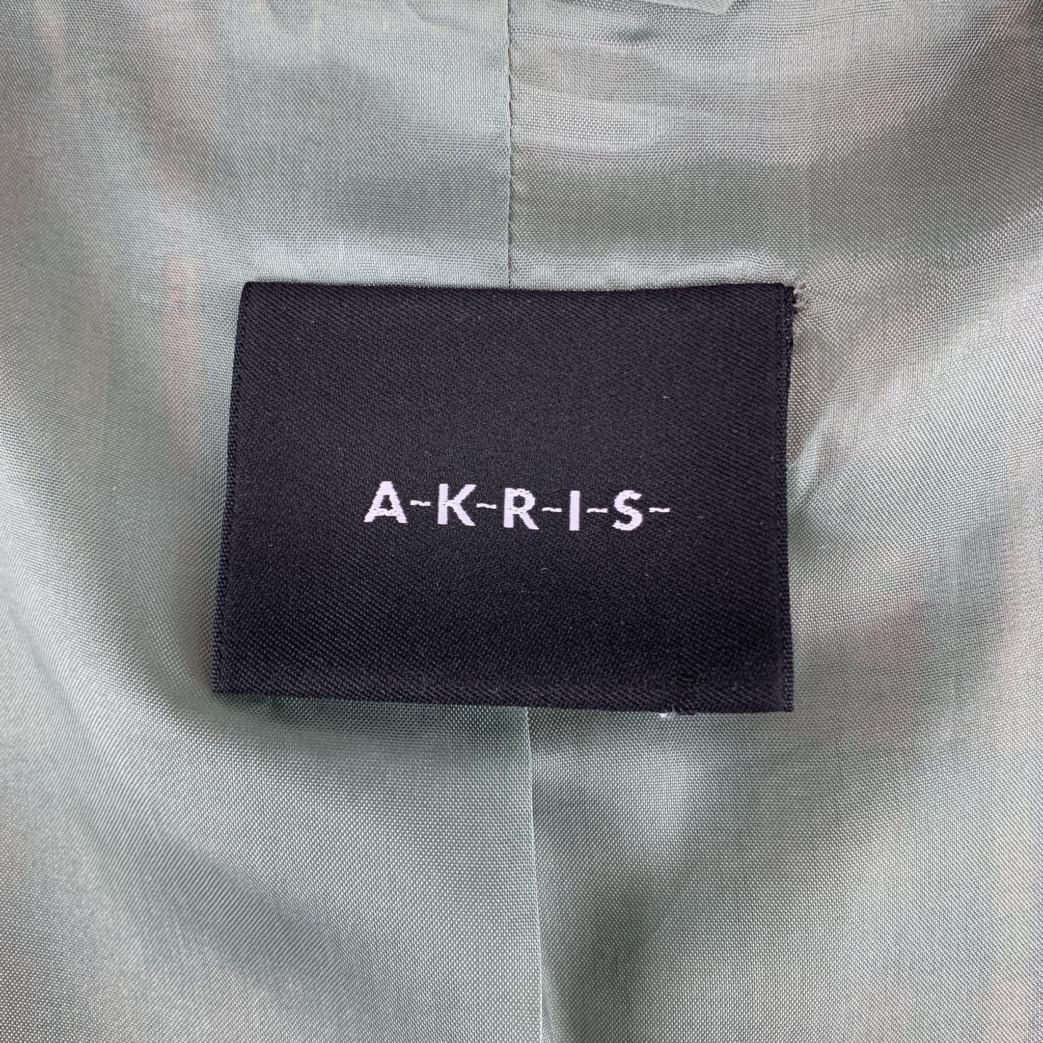 AKRIS - Blazer con cintura in seta a quadri verde e oro taglia 8 1
