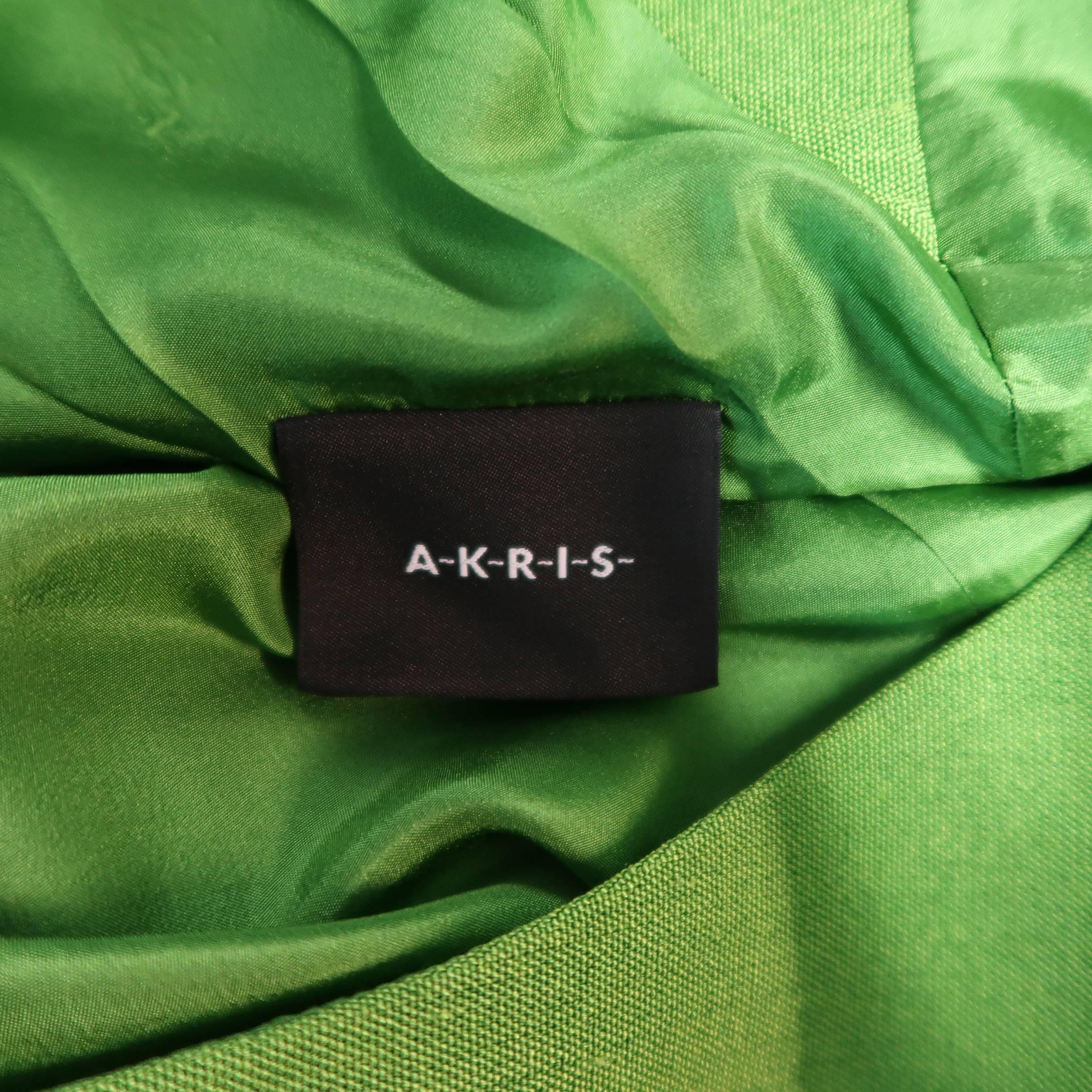 AKRIS Size 8 Green Silk Canvas High Neck Pleated Back Cocktail Dress 1