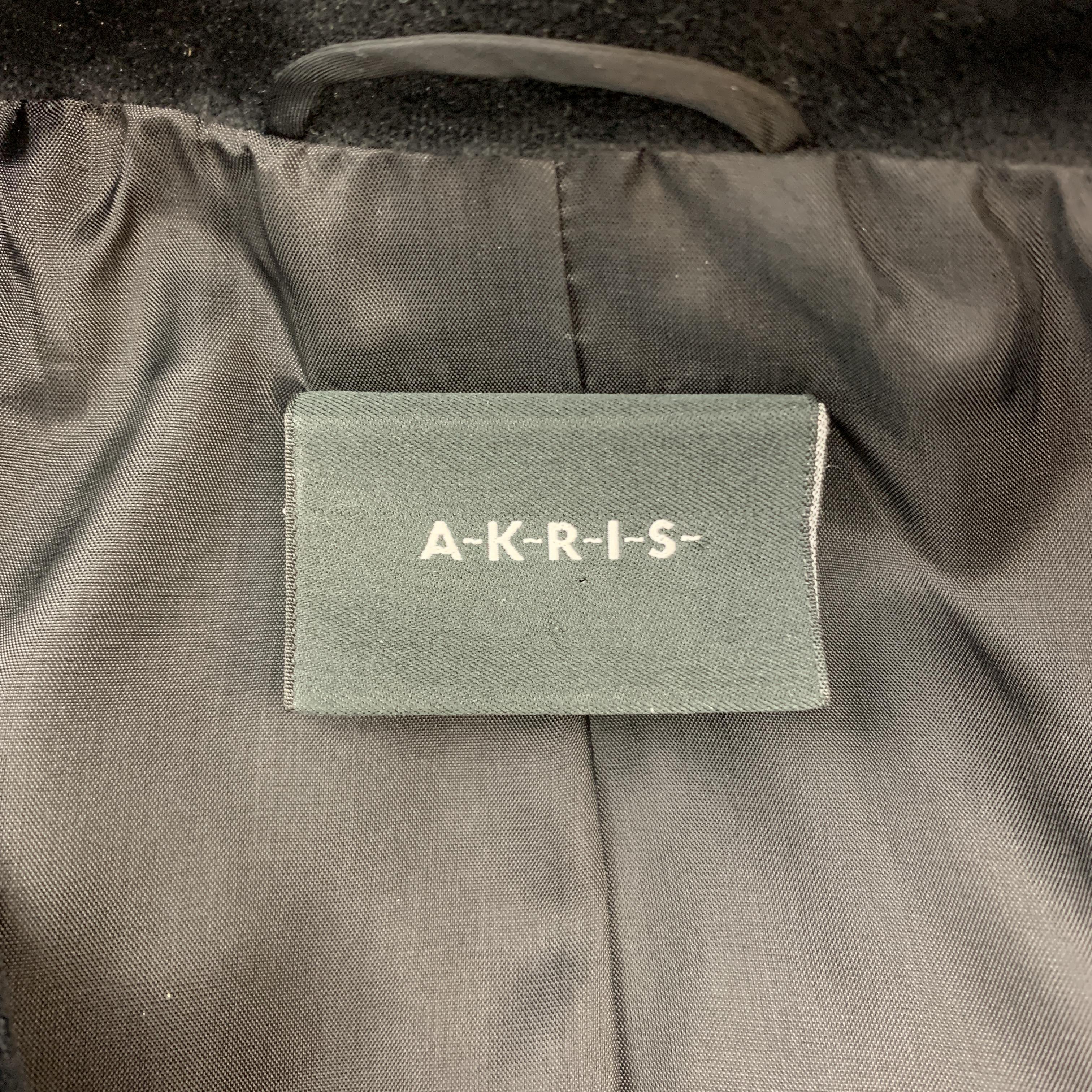 AKRIS Size 8 Navy Wool Satin & Black Velvet Skirt Suit 1