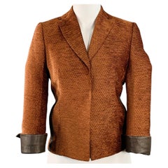 AKRIS Size 8 Orange Brown Polyester Cotton Velvet Leather Cuffs Jacket Blazer
