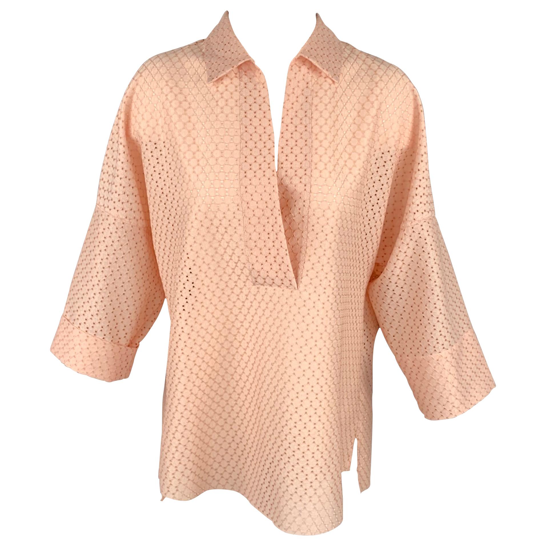 AKRIS Size 8 Pink Eyelet Polyester Tunic Blouse