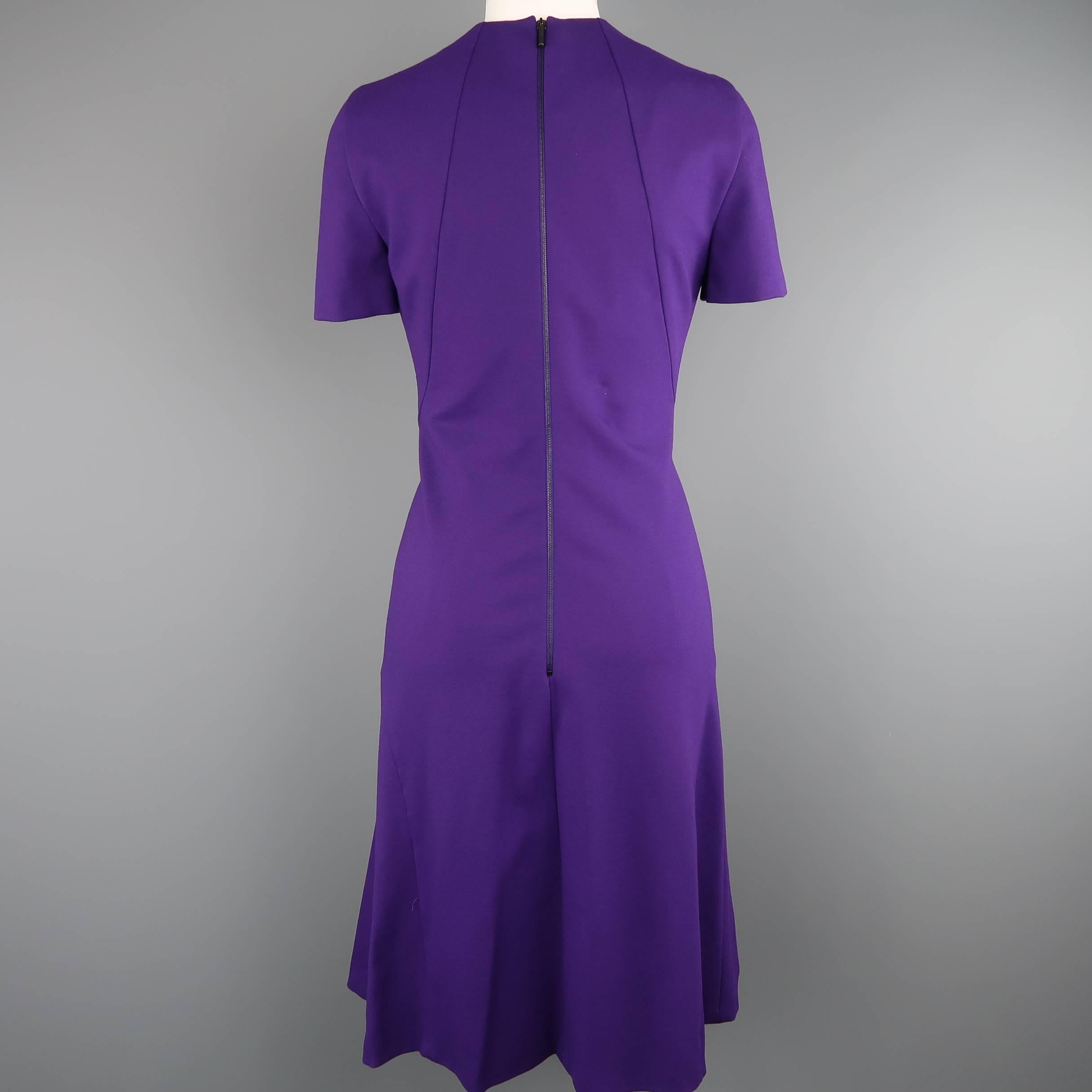 AKRIS Size 8 Purple Viscose Blend Jersey Short Sleeve Dress In New Condition In San Francisco, CA