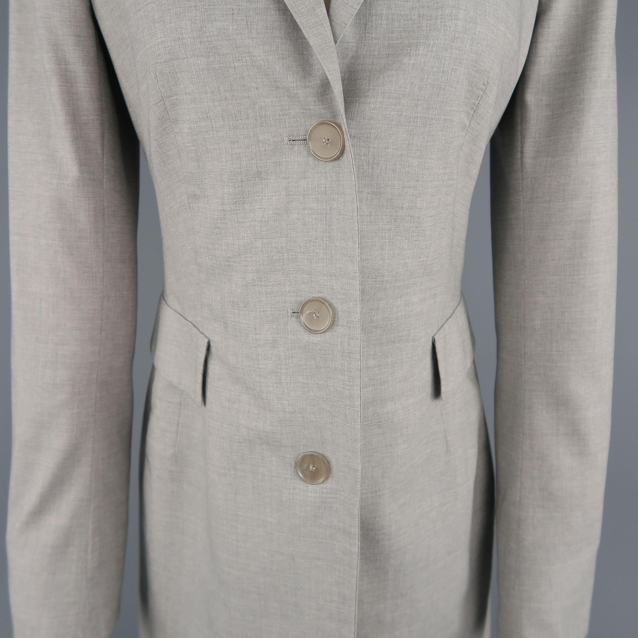 AKRIS Size US 6 Light Heather Gray Notch Lapel Three Button Long Coat In Excellent Condition In San Francisco, CA