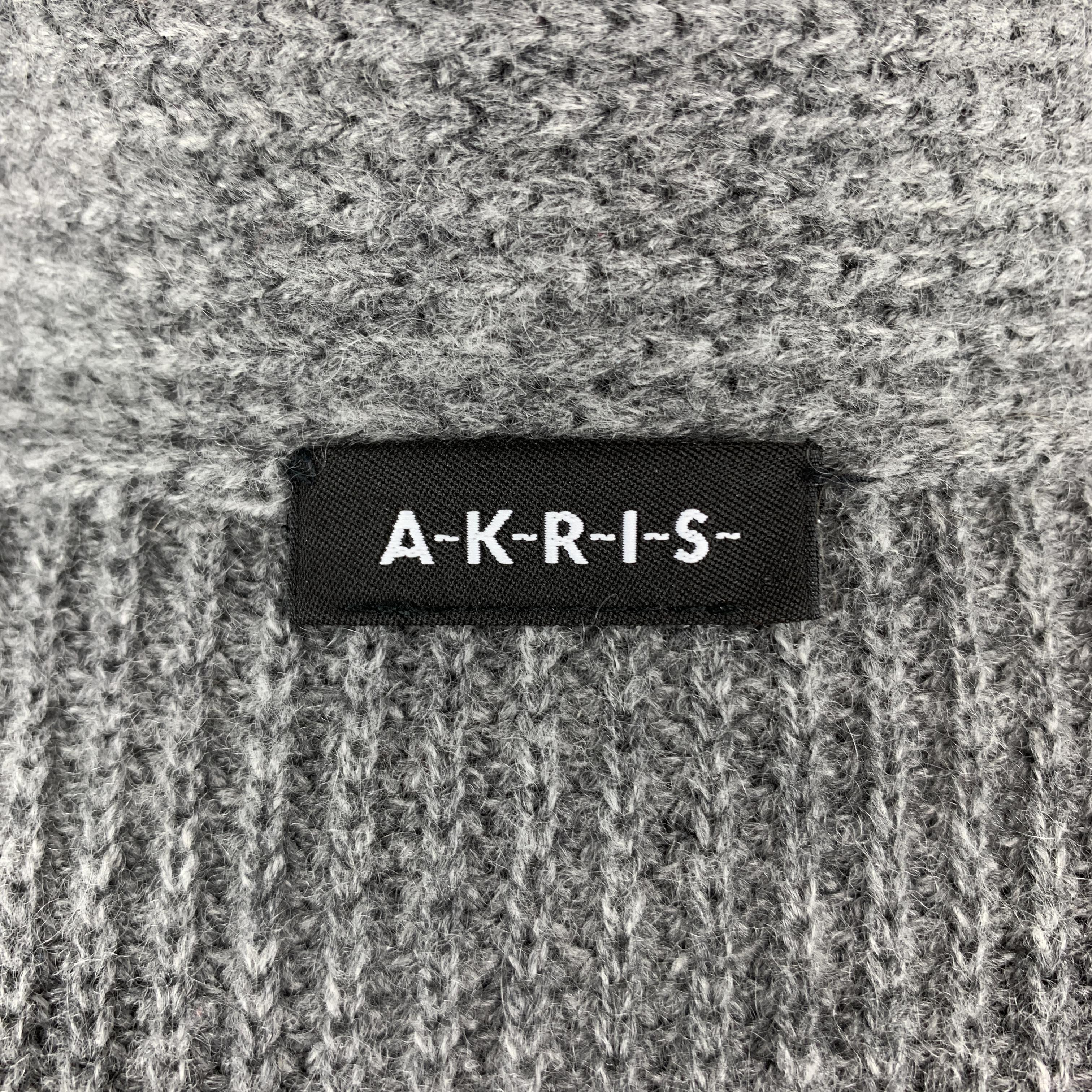 AKRIS Size XL Grey STretch Cashmere Chunky Oversized V Neck Zip Knot Sweater 2