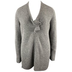 AKRIS Größe XL Grau STretch Kaschmir Chunky Oversized V-Ausschnitt Reißverschluss Knoten Pullover