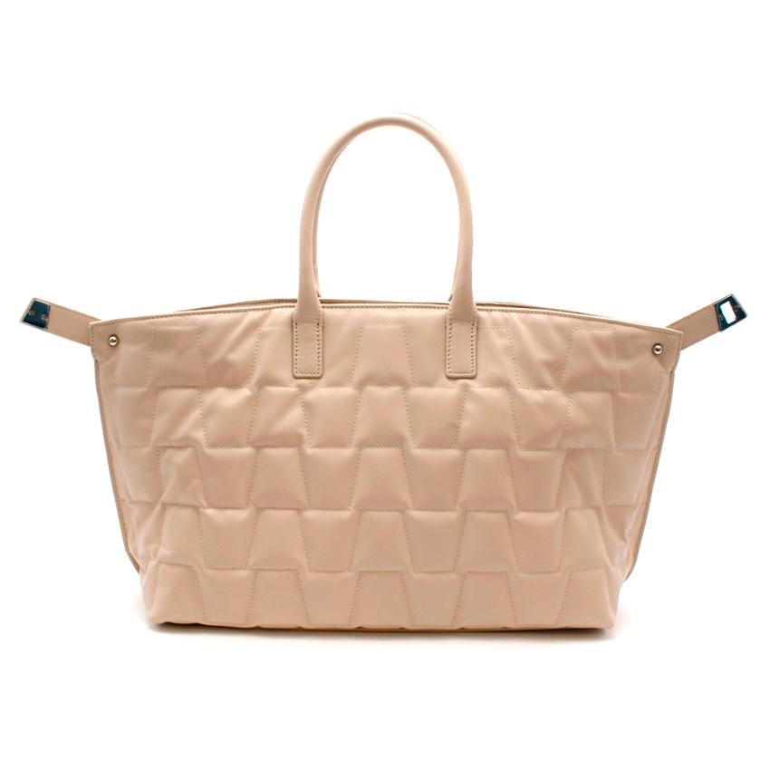 Beige Akris Small Convertible Quilted Leather AI Tote in Stucco
