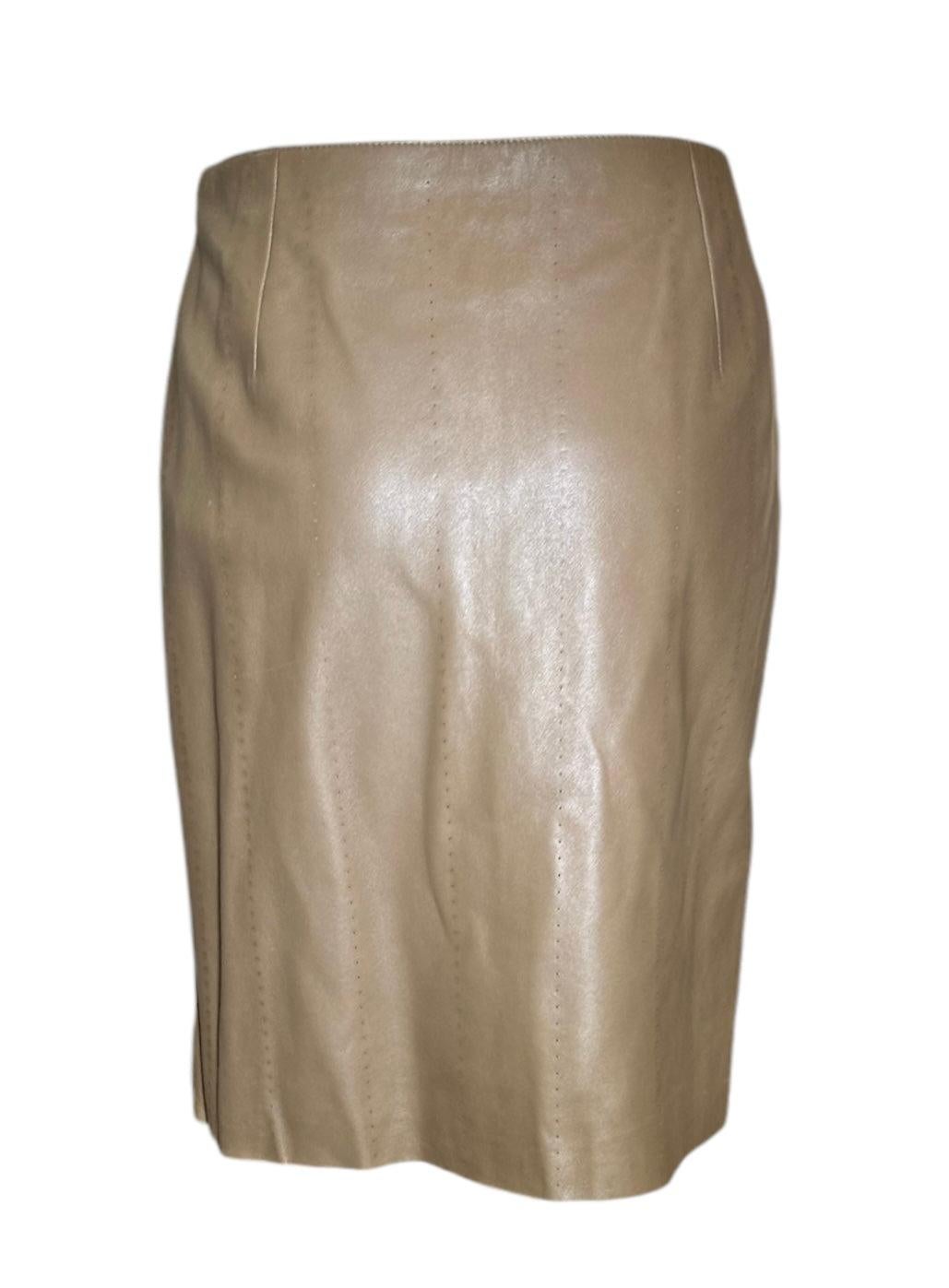 Brown Akris Tan Nappa Lambskin Leather Skirt For Sale