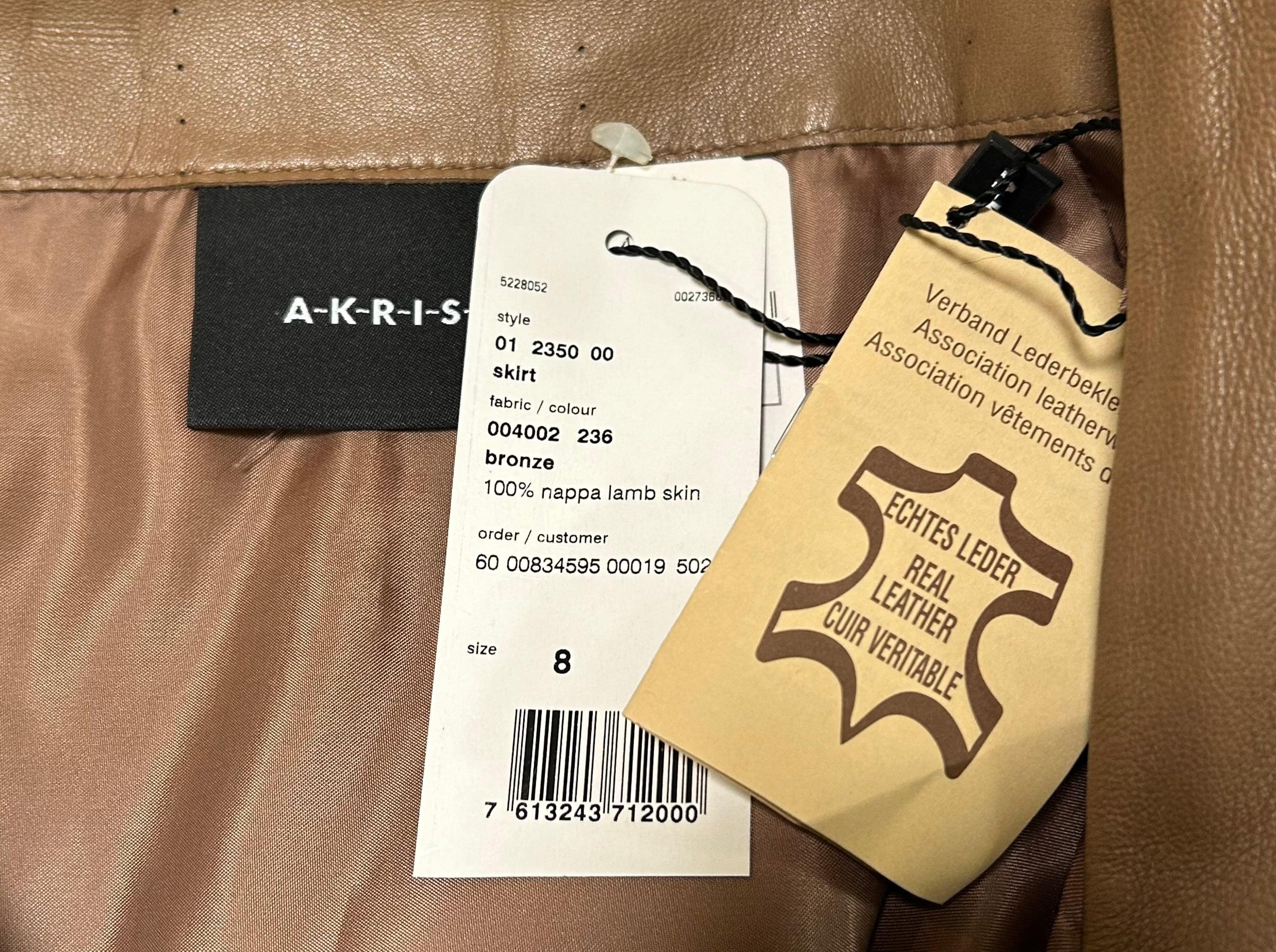 Akris Tan Nappa Lambskin Leather Skirt In New Condition For Sale In Los Angeles, CA