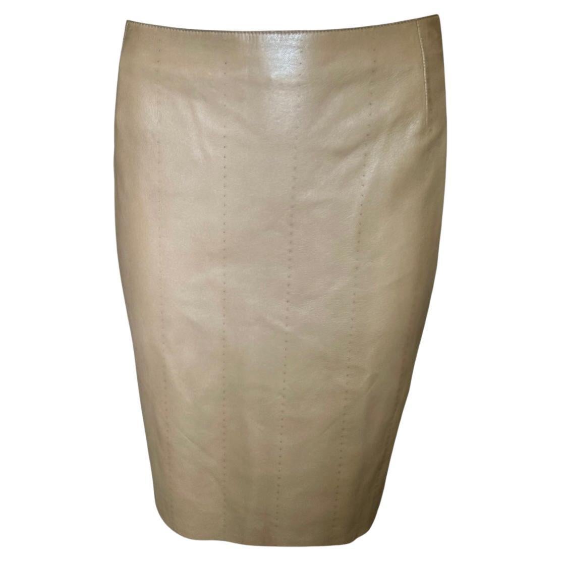 Akris Tan Nappa Lambskin Leather Skirt For Sale