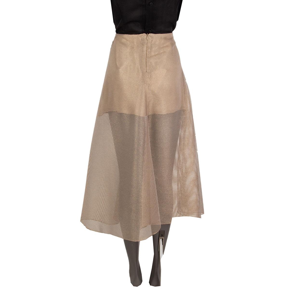 Brown Akris tan sheer flared Midi Skirt S For Sale