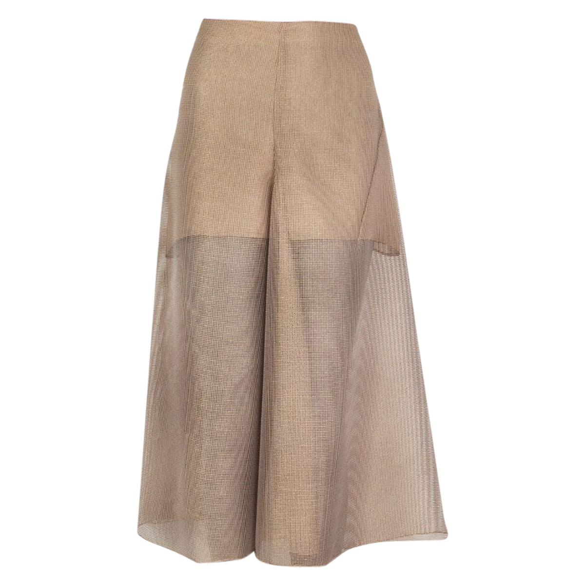 Akris tan sheer flared Midi Skirt S For Sale