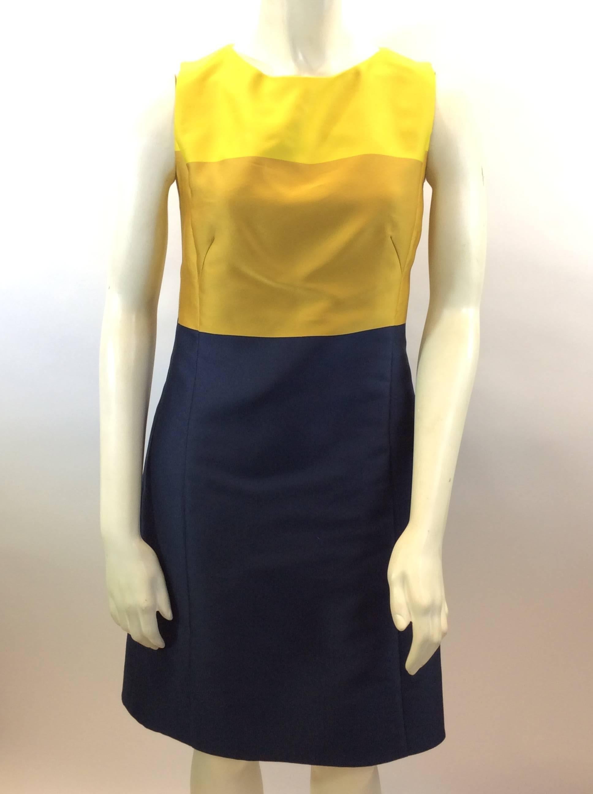 Akris Two Piece Gold and Navy Dress For Sale 1