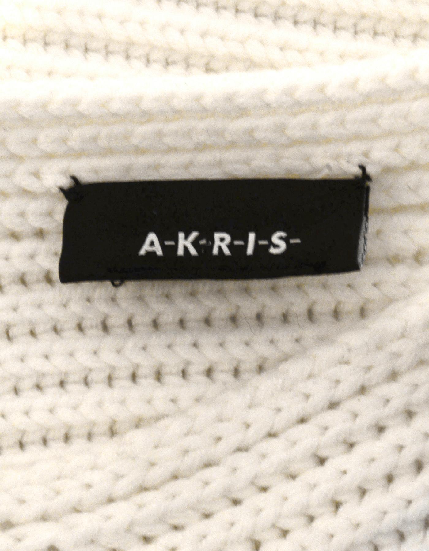 Akris White Wool Ribbed Sweater with Shoulder Zipper sz L In Excellent Condition In New York, NY