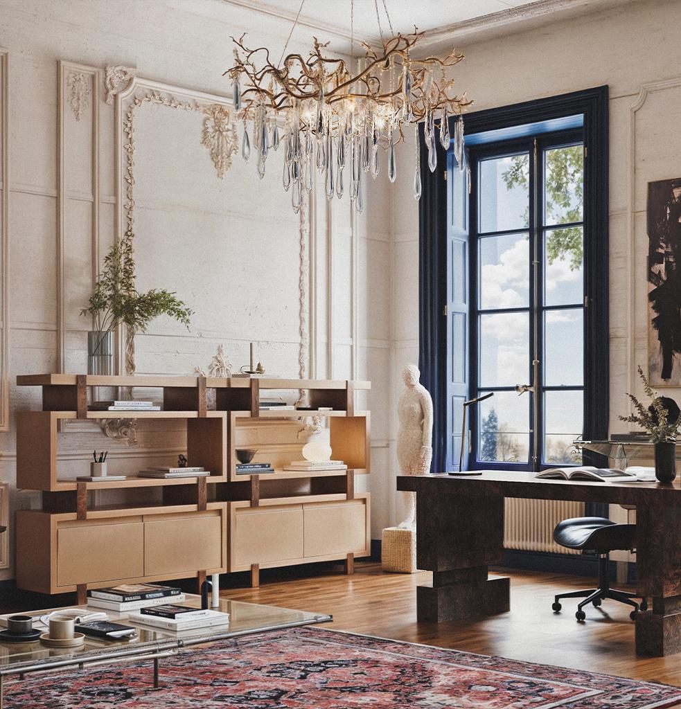 Aks bookcase offers a solution beyond organizing your books and belongings with its elegant and functional design. Its two wide drawers at the bottom provide extra storage space and allow you to store your large items in an orderly manner. It is