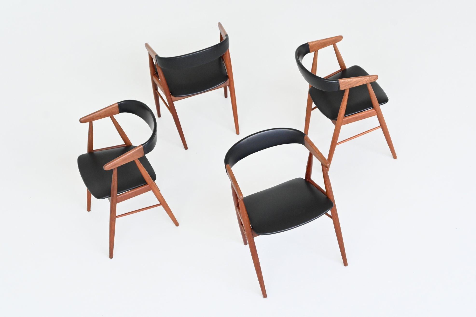 Faux Leather Aksel Bender Madsen and Ejnar Larsen dining chairs in teak Denmark 1960 For Sale