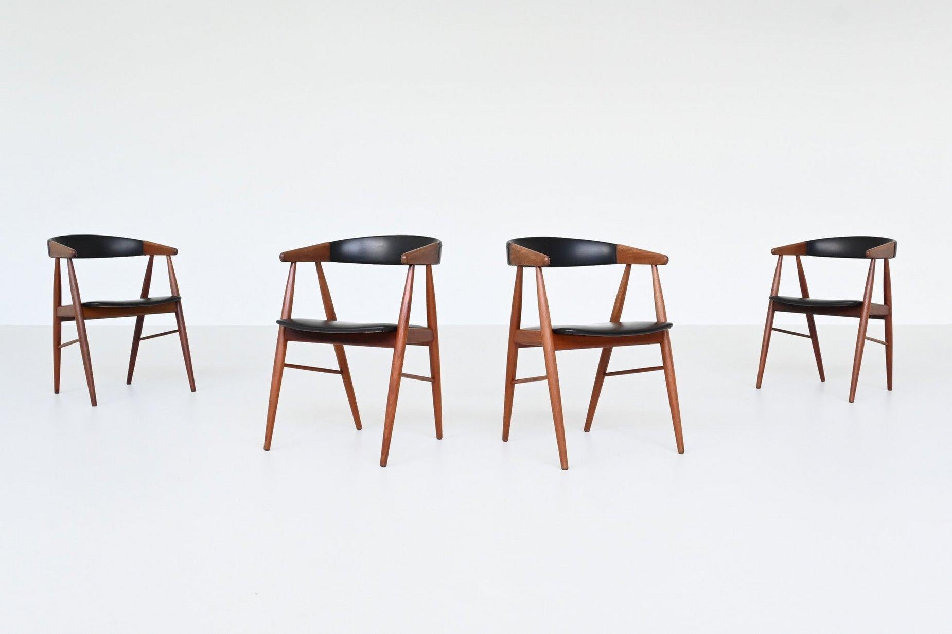 Scandinavian Modern Aksel Bender Madsen and Ejnar Larsen teak dining chairs Denmark 1960 For Sale