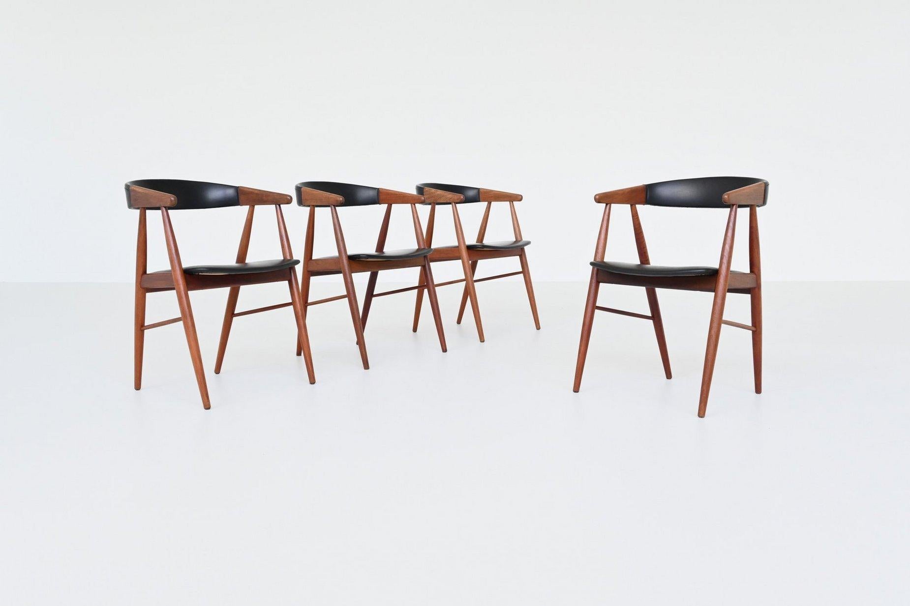 Danish Aksel Bender Madsen and Ejnar Larsen teak dining chairs Denmark 1960 For Sale