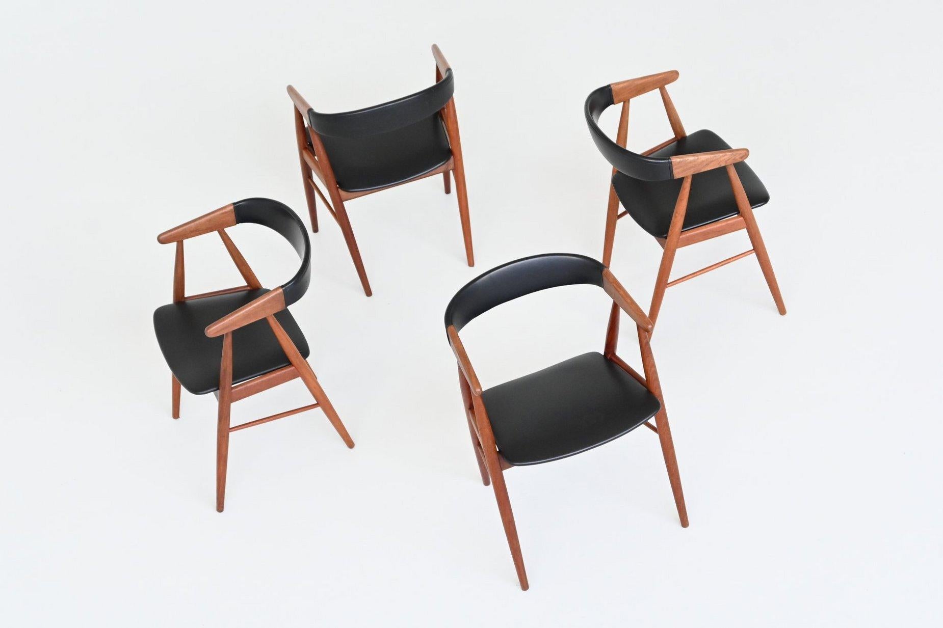 Faux Leather Aksel Bender Madsen and Ejnar Larsen teak dining chairs Denmark 1960 For Sale