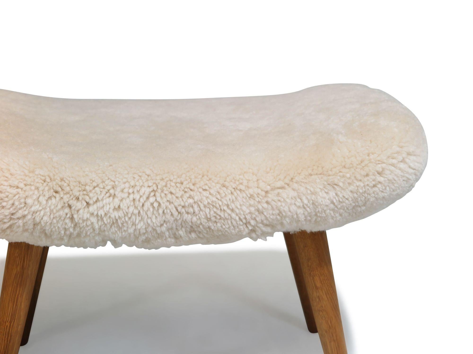 Aksel Bender Madsen Danish Ottoman Bench in New Shearling For Sale 1