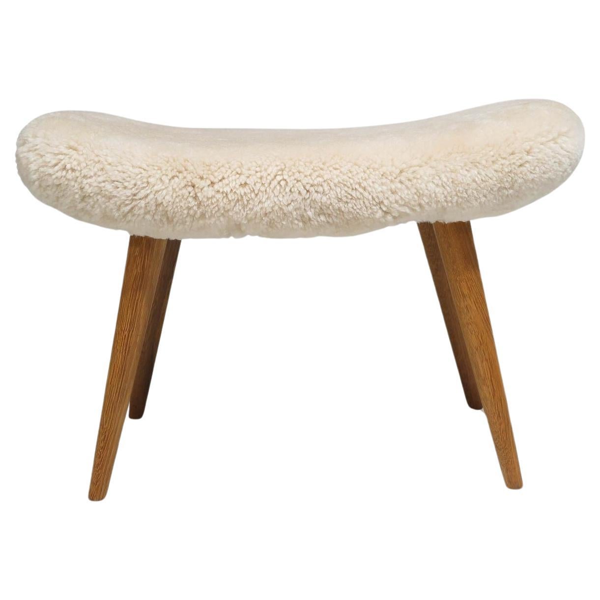 Aksel Bender Madsen Danish Ottoman Bench in New Shearling For Sale
