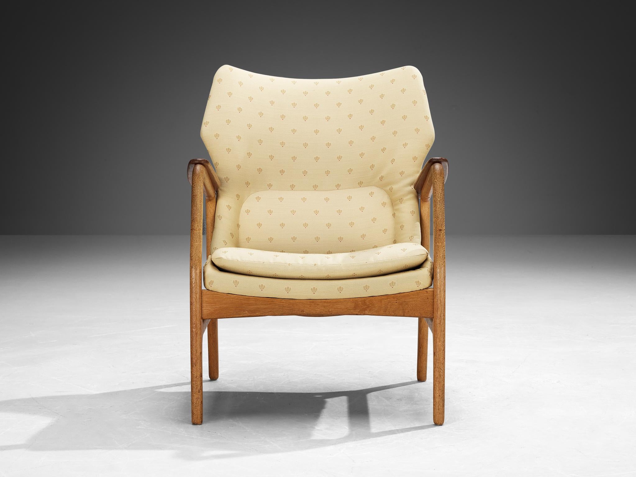 Fabric Aksel Bender Madsen for Bovenkamp Lounge Chair in Oak and Yellow Upholstery
