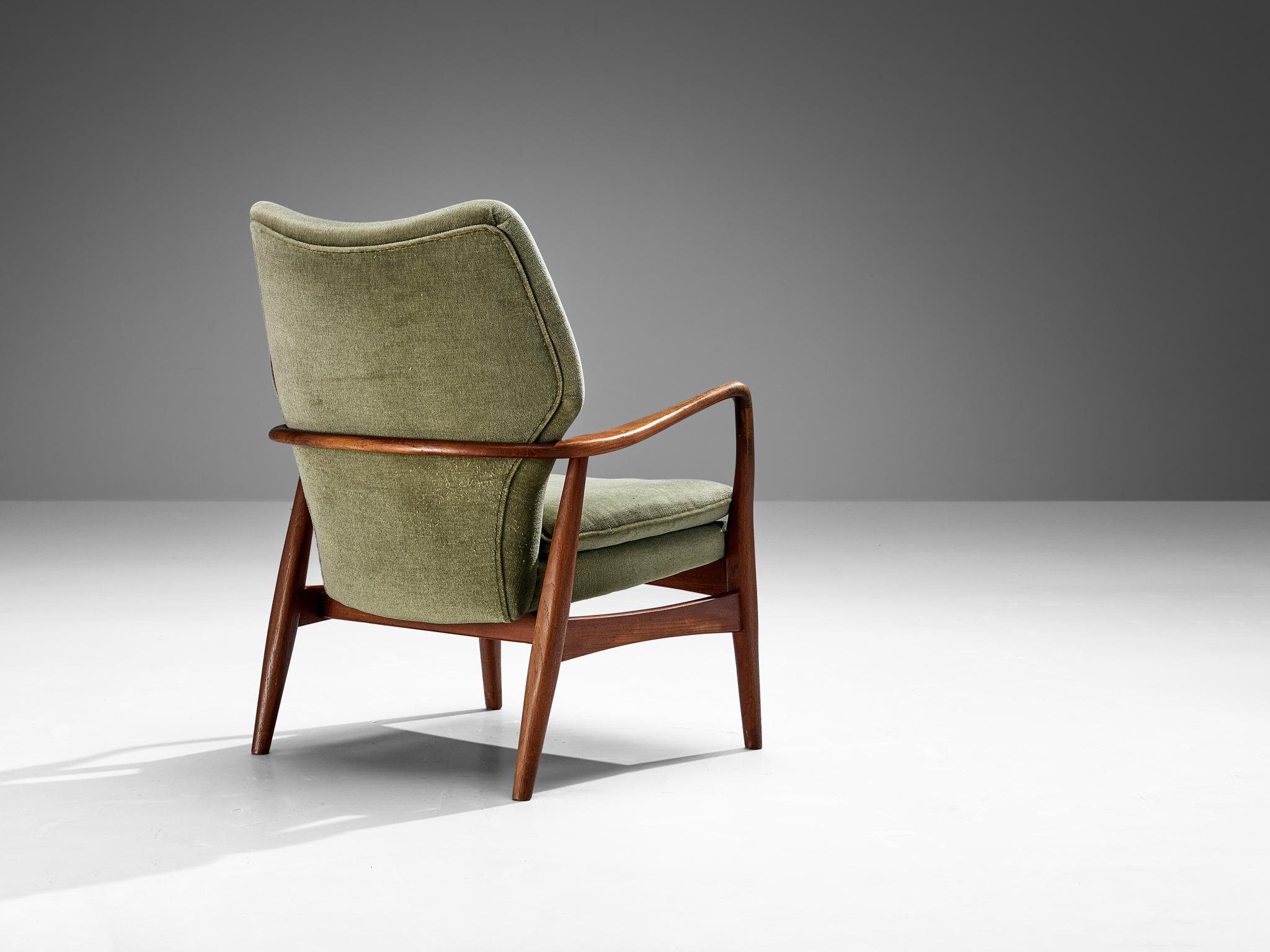 Scandinavian Modern Aksel Bender Madsen for Bovenkamp Teak Lounge Chair in Olive Green Upholstery