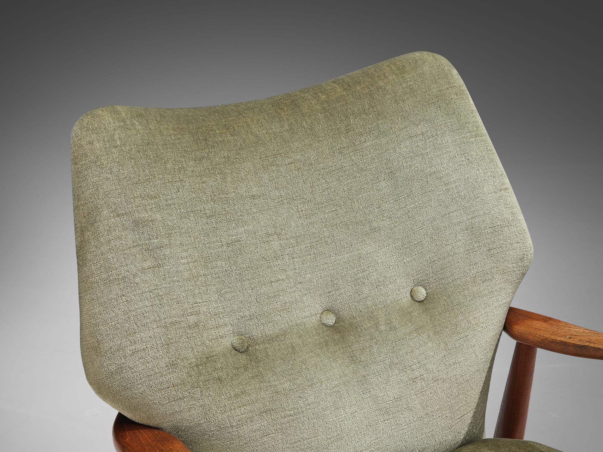 Danish Aksel Bender Madsen for Bovenkamp Teak Lounge Chair in Olive Green Upholstery