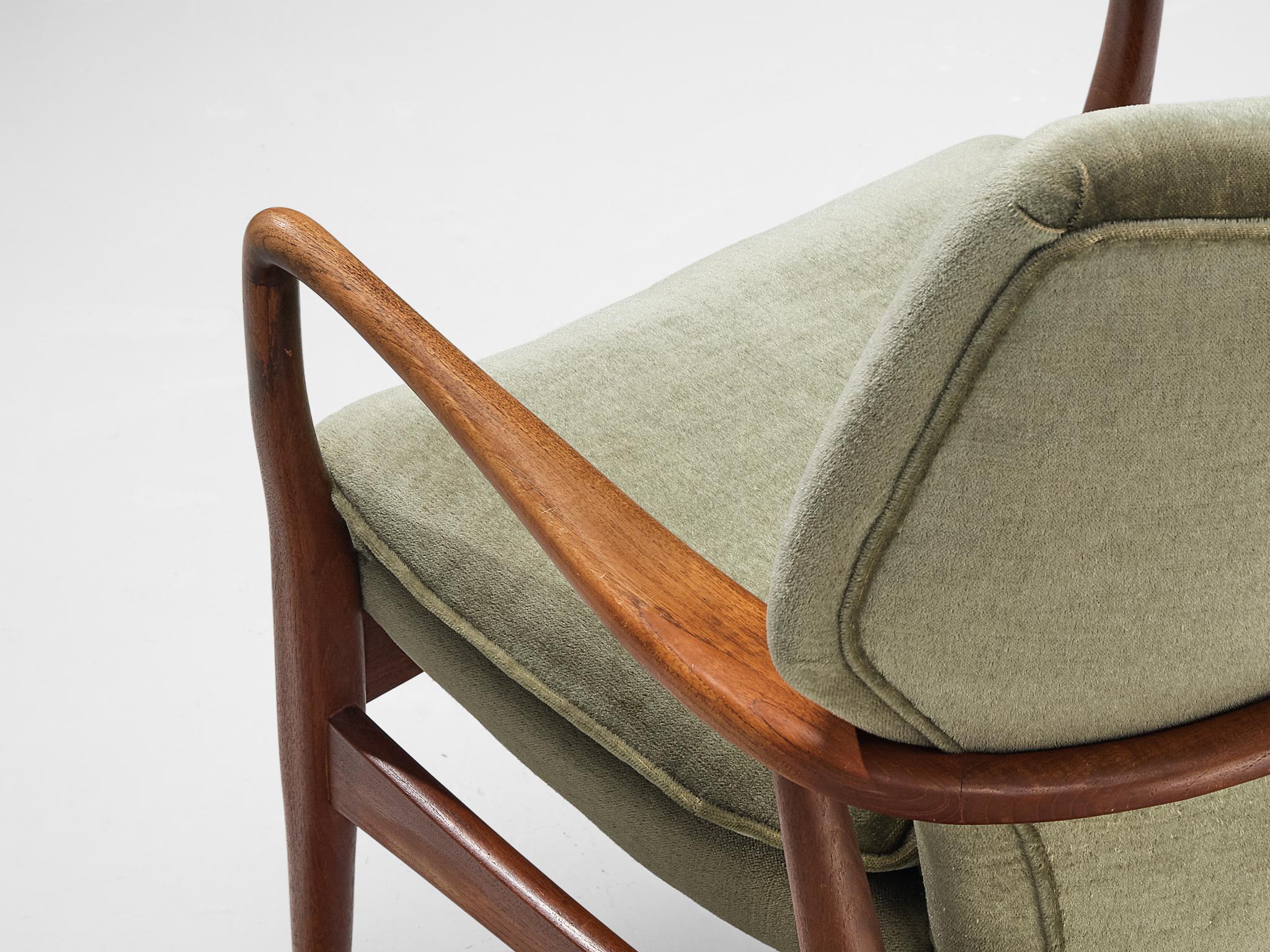 Aksel Bender Madsen for Bovenkamp Teak Lounge Chair in Olive Green Upholstery In Good Condition In Waalwijk, NL