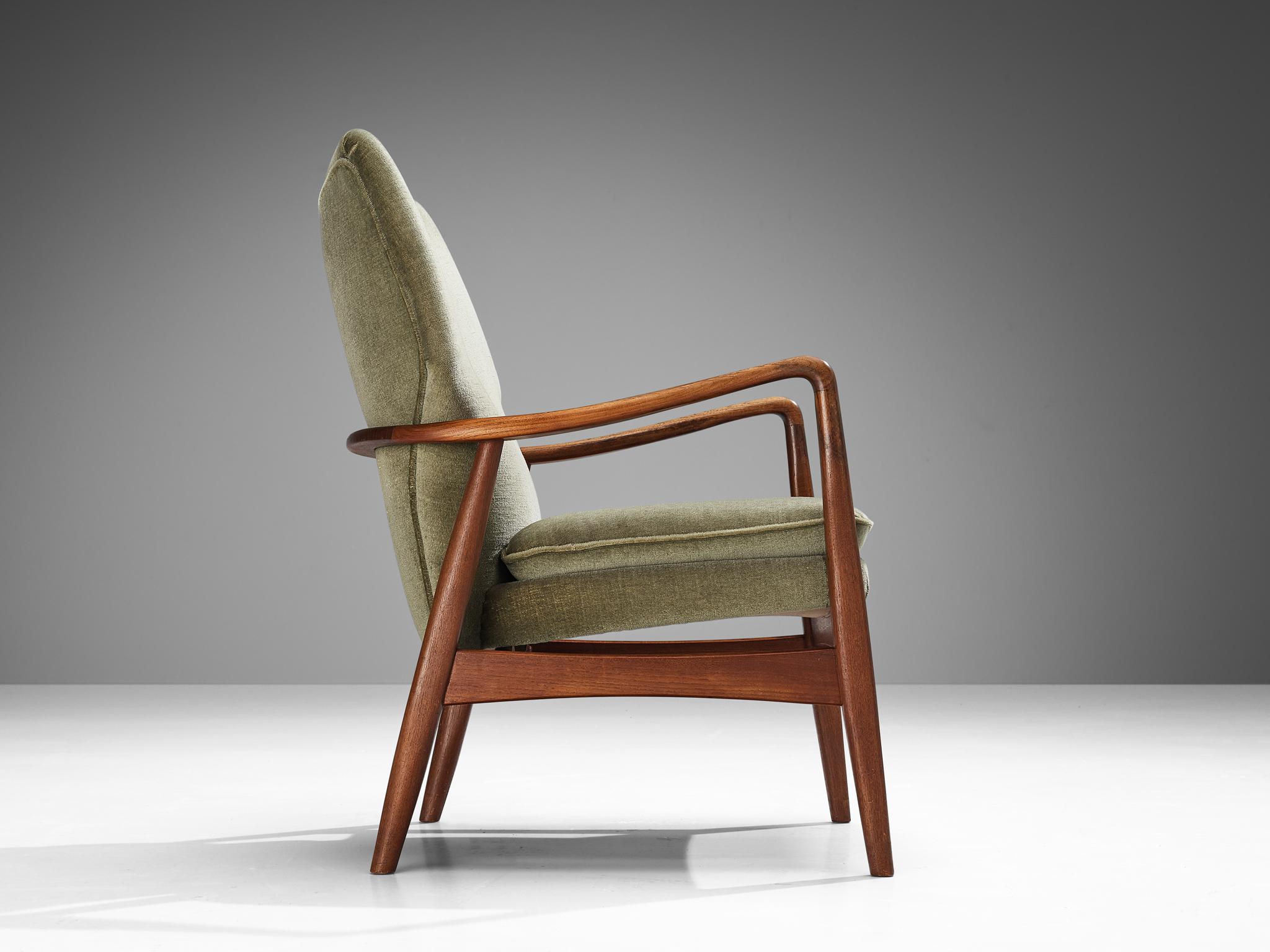 Mid-20th Century Aksel Bender Madsen for Bovenkamp Teak Lounge Chair in Olive Green Upholstery