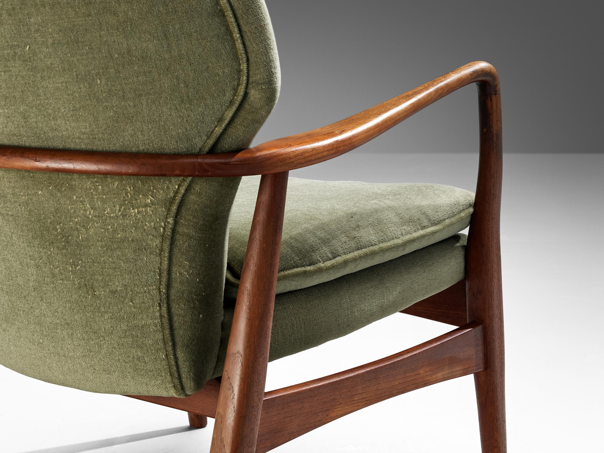 Fabric Aksel Bender Madsen for Bovenkamp Teak Lounge Chair in Olive Green Upholstery