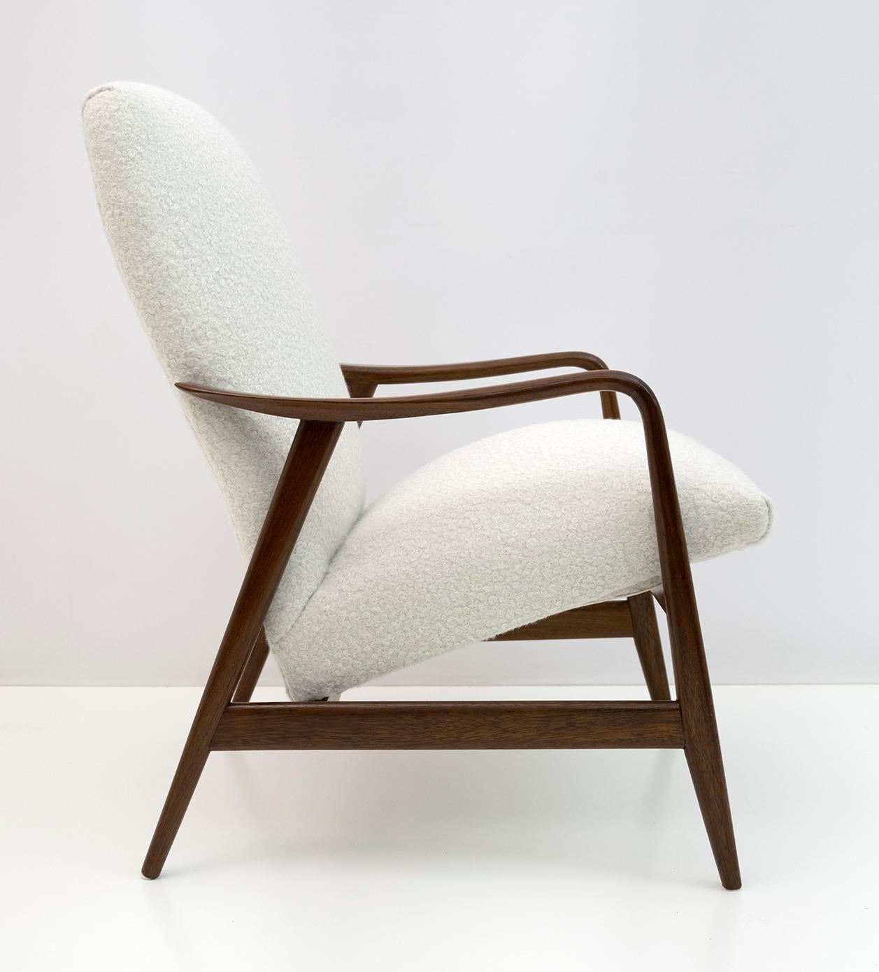 Scandinavian Aksel Bender Madsen for Bovenkamp Teak Lounge Chair in Soft White Chenille, 60s