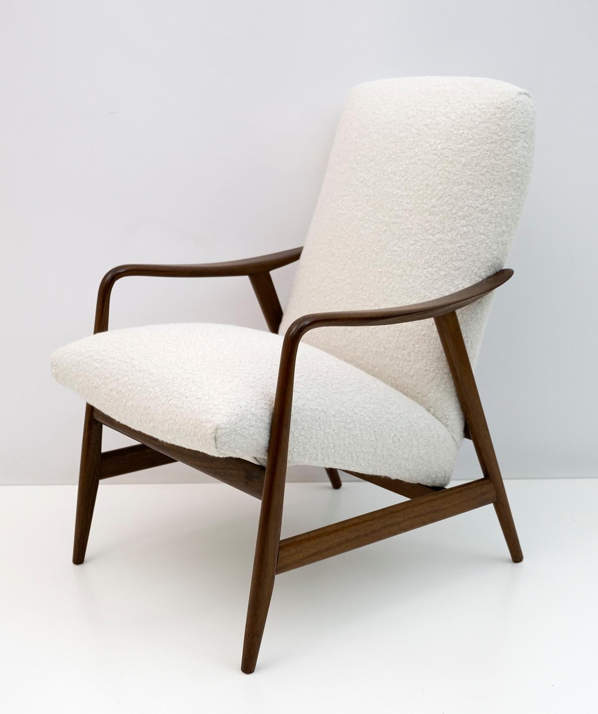 Aksel Bender Madsen for Bovenkamp Teak Lounge Chair in Soft White Chenille, 60s 1