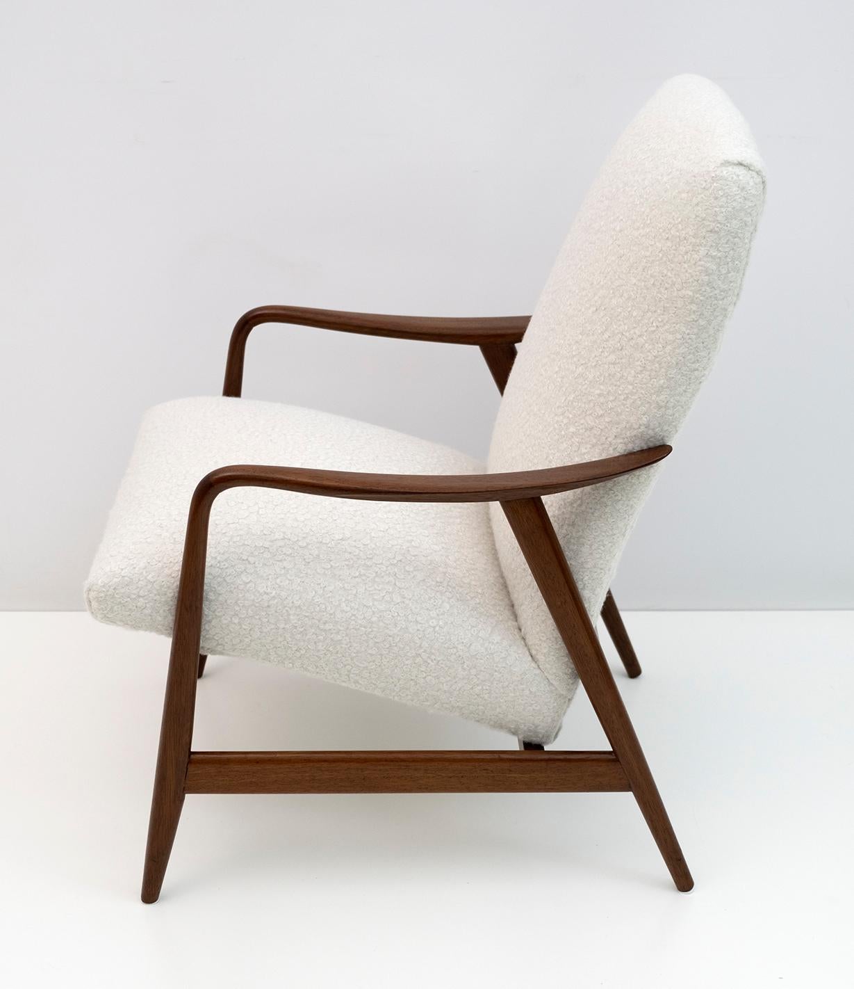 Aksel Bender Madsen for Bovenkamp Teak Lounge Chair in Soft White Chenille, 60s 2