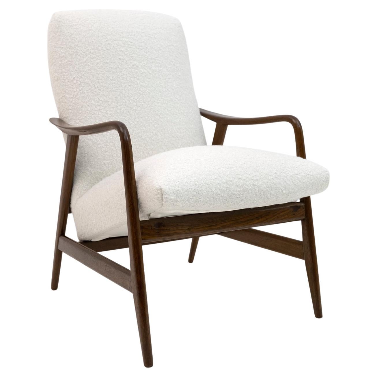 Aksel Bender Madsen for Bovenkamp Teak Lounge Chair in Soft White Chenille, 60s