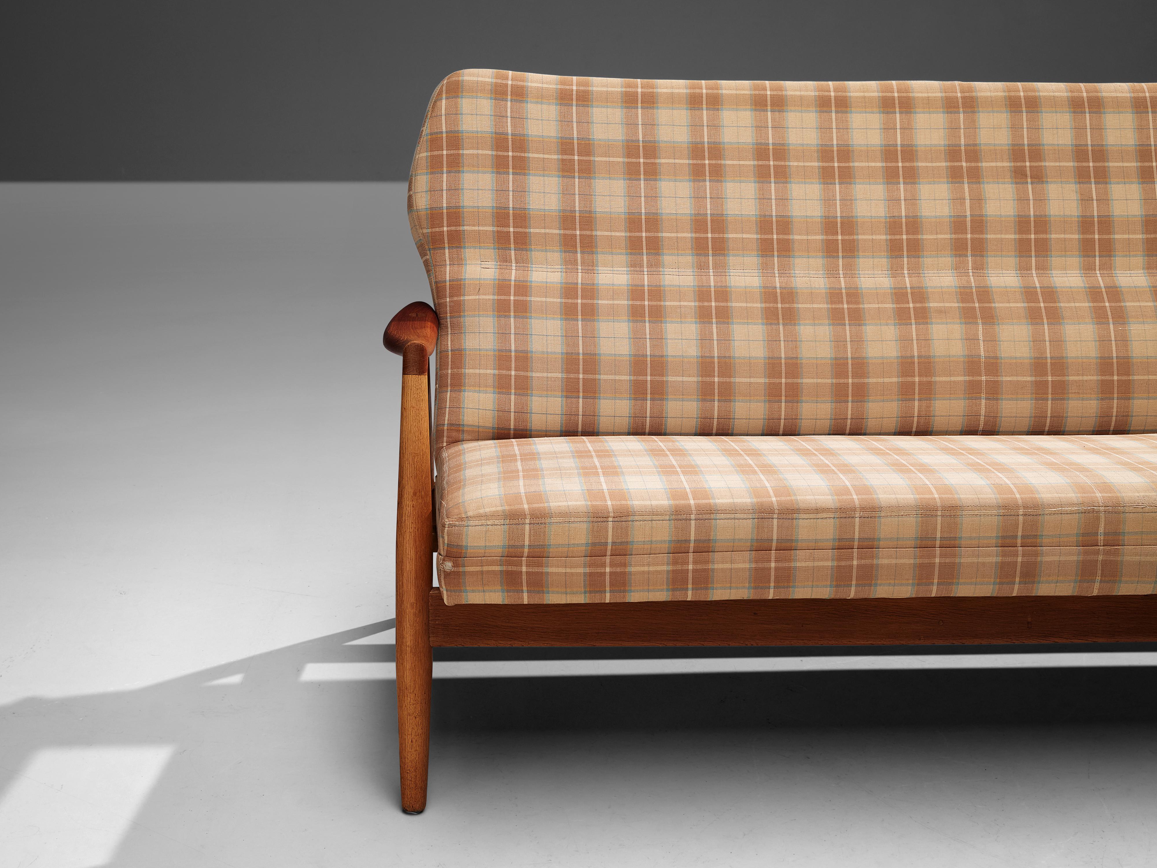 Danish Aksel Bender Madsen Sofa in Checkered Fabric, Oak and Teak