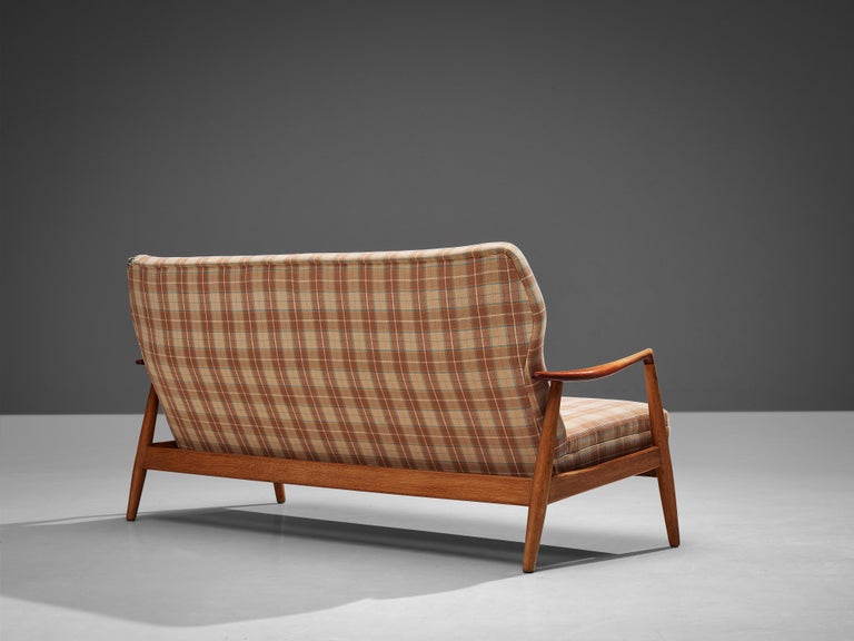 Mid-20th Century Aksel Bender Madsen Sofa in Checkered Fabric, Oak and Teak For Sale