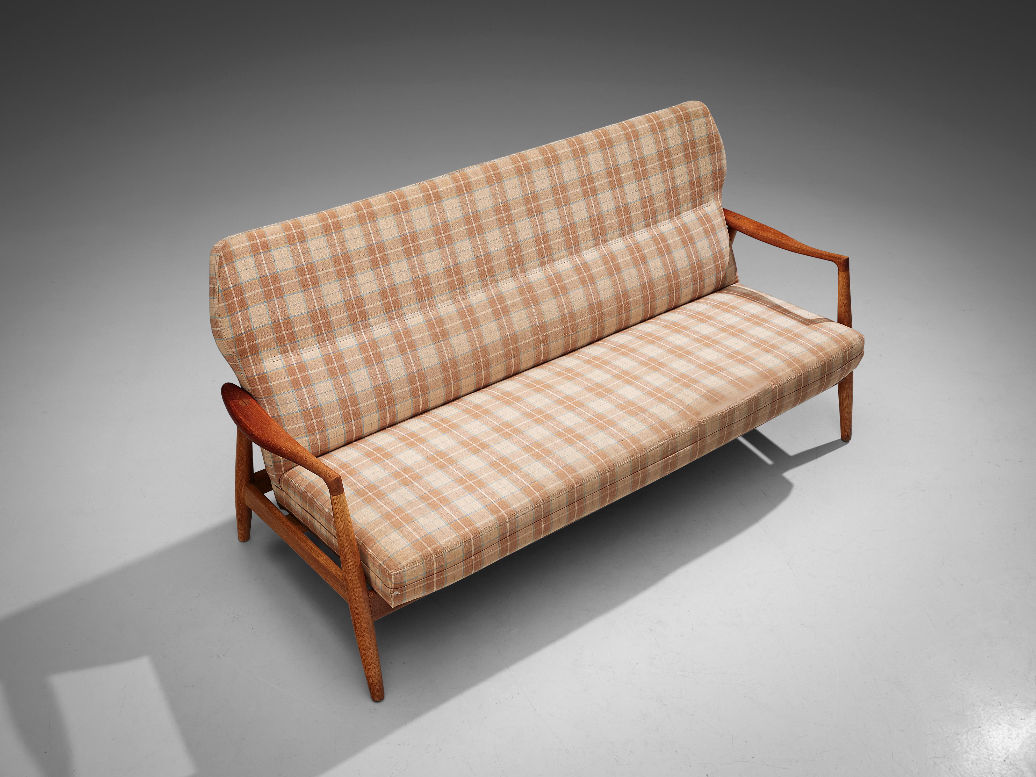 Aksel Bender Madsen Sofa in Checkered Fabric, Oak and Teak 1