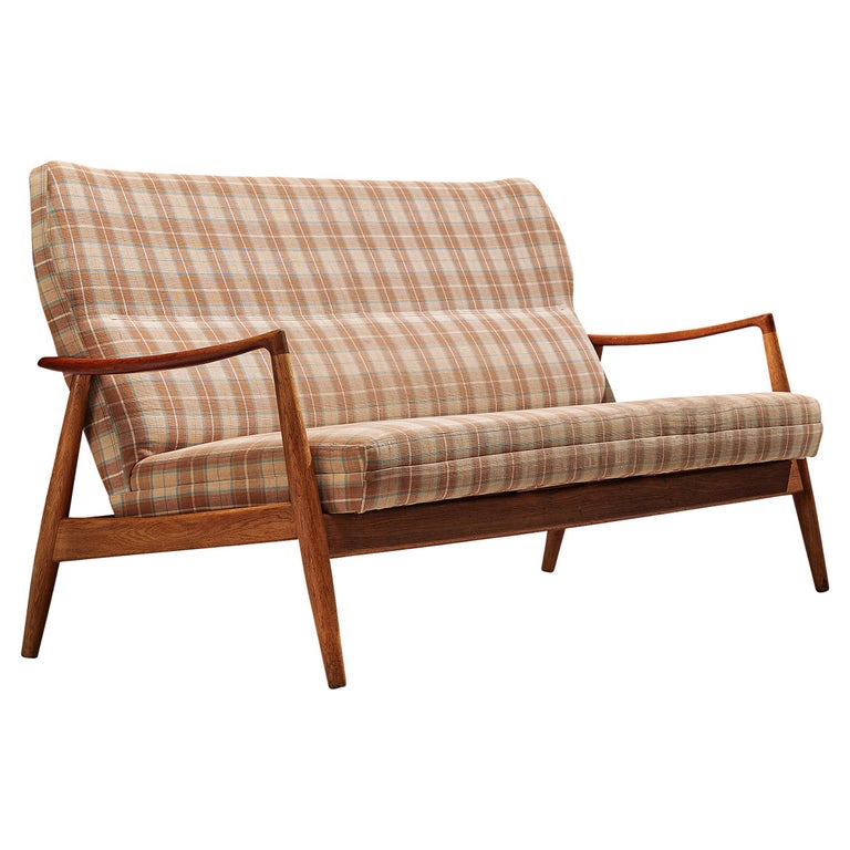 Aksel Bender Madsen Sofa in Checkered Fabric, Oak and Teak For Sale