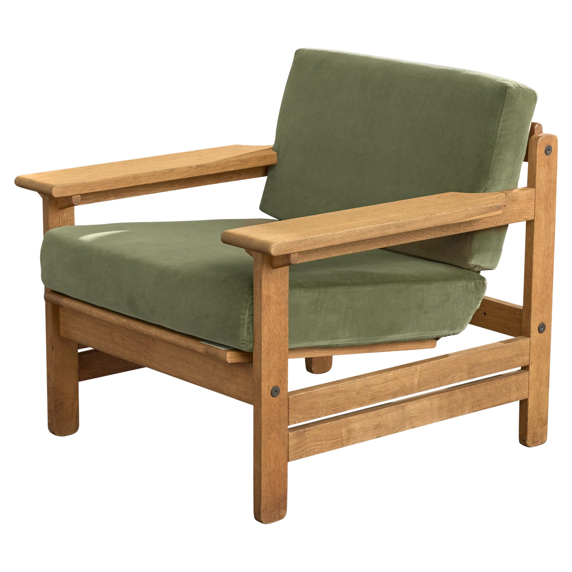 Aksel Dahl, chaise longue, Oak Oak, velours, Danemark, années 1960