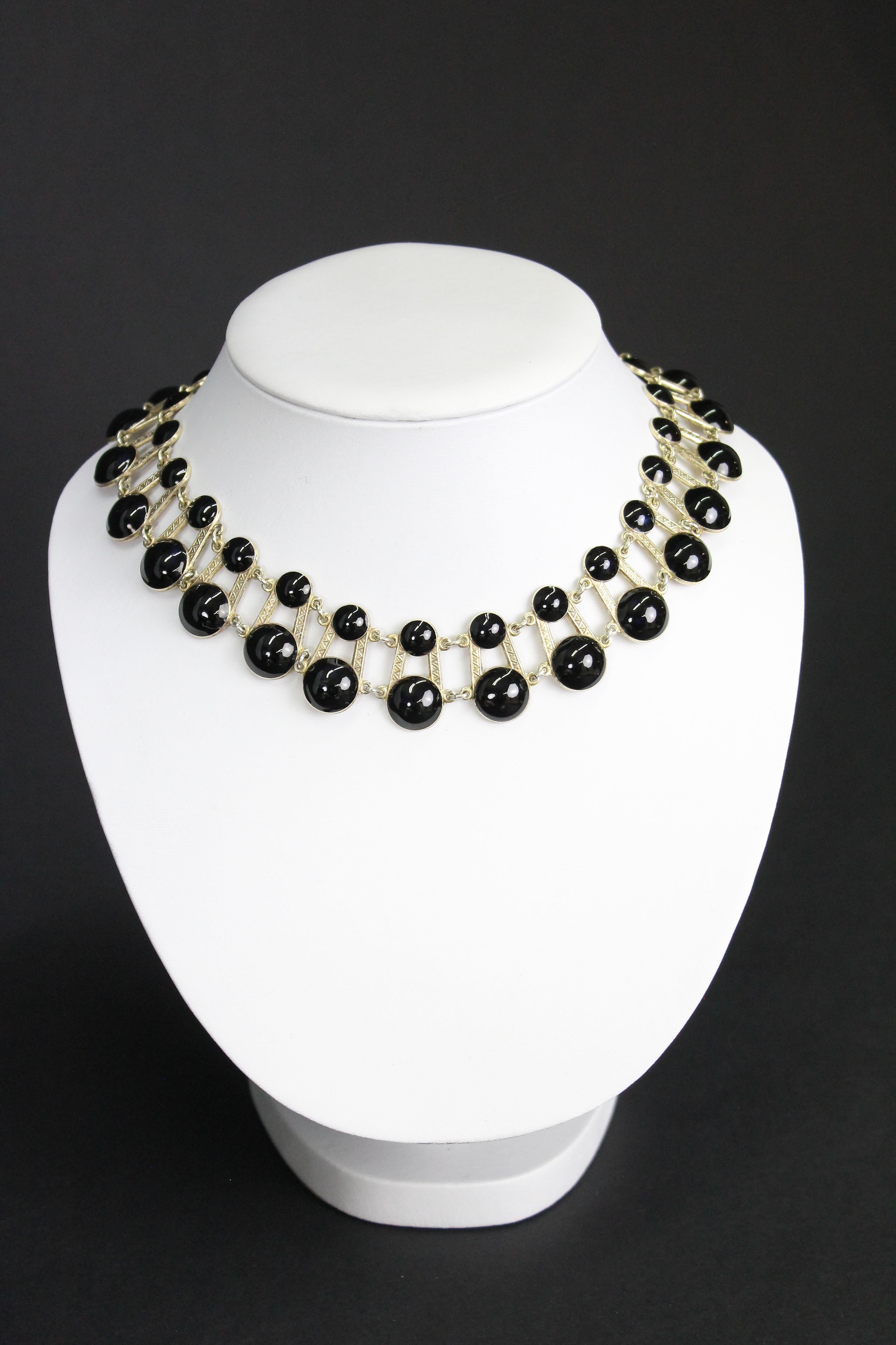 Aksel Holmsen Norwegian Black Enamal and Sterling Silver Necklace For Sale 3