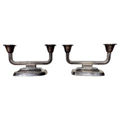 AKSEL HOLMSEN (XIX-XX) PAR DE VELAS DE PLATA ART DECO,  HALLMARK 830